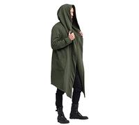Giacca da uomo a maniche lunghe, drappeggiata, leggera, lunga, con cappuccio, gotico, cloak, mago, streetwear, vintage, tinta unita, per cosplay, punk, outwear casual, con cappuccio, verde, XXL