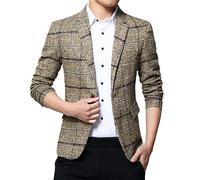 Giacca da uomo a quadri, giacca da uomo con un bottone, cachi, 5XL