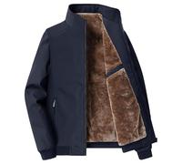 Giacca da uomo alla moda spessa in pile invernale foderata in caldo cappotto con colletto con cerniera tasca parka da lavoro cargo giacca a vento, Pile blu., 5XL