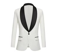 Giacca da uomo bianca scialle con risvolto per sposo, smoking, vestibilità aderente, giacca formale per banchetti, bianco, L