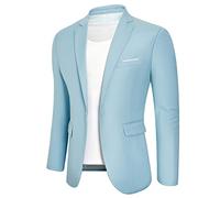 Giacca da uomo blazer casual con un bottone, slim fit, sportiva, elegante, Azzurro chiaro, 50