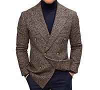 Giacca da uomo blazer da uomo, casual, da uomo, con motivo a plaid, stile moderno, per smoking, blazer, trench coat business, sottile ed elegante, c marrone., L