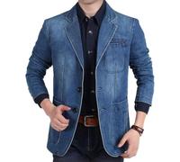 Giacca da Uomo Casual 2 Bottoni Slim Fit Leggero Blazer Business Formale Cappotto Sportivo (Denim/Azzurro,XXL)
