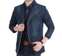Giacca da Uomo Casual 2 Bottoni Slim Fit Leggero Blazer Business Formale Cappotto Sportivo (Denim/Blu Scuro,S)
