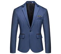 Giacca da uomo casual slim fit leggera con risvolto dentellato cappotto sportivo per affari 1 bottone quotidiano giacca per feste di nozze, Blu, 3XL
