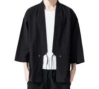 Giacca da uomo classica giapponese kimono haori, T-shirt da uomo samurai ninja anime, kimono corto, biancheria da notte, blusa kimono giapponese, top da uomo giapponese happi haori, giacca estiva, A
