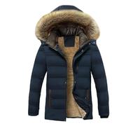 Giacca da uomo con cappuccio da esterno multi tasca spessa staccabile cappello da lavoro trenchcoatss, Blu, M