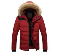 Giacca da uomo con cappuccio in pelliccia foderata in pile spessa giacca invernale da uomo parka invernale spesso isolato cappotto casual, Rosso, 6XL