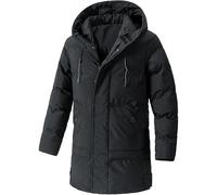 Giacca da uomo con cappuccio invernale calda e spessa, parka lungo a mezza lunghezza, imbottito, piumino, taglia grande, termica, casual, per esterni, Nero , 3XL