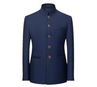Giacca da uomo con colletto alla coreana cinese, tinta unita, casual, da matrimonio, da lavoro, slim fit, Blu reale, 3XL