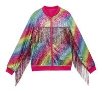 Giacca da uomo con paillettes glitterate Full Zip brillante metallizzata giacca sportiva con nappe colorate lucide bomber vintage discoteca anni '70 Clubwear Shining Giacca per le mezze stagioni