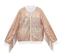 Giacca da uomo con paillettes glitterate Full Zip brillante metallizzata giacca sportiva con nappe colorate lucide bomber vintage discoteca anni '70 Clubwear Shining Giacca per le mezze stagioni, oro