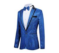 Giacca da uomo con paillettes per spettacoli sul palco, vestibilità aderente, rosa e argento, set elegante abbigliamento da palcoscenico per artisti maschili, lavorazione di alta qualità, glamour, Blu