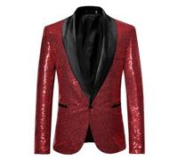Giacca da Uomo con Paillettes Rosso Lucido Glitter Scintillanti Giacca con Bottoni A Scialle Discoteca Festa Ballo DJ Costumi Rock Roll Red XXL