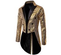 Giacca da uomo con paillettes smoking frack slim fit frack abito cappotto coda di rondine cena festa matrimonio blazer tuta giacca, Oro, XXL
