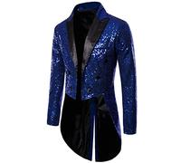 Giacca da uomo con paillettes smoking frack slim fit frack abito cappotto coda di rondine cena festa matrimonio blazer tuta giacca, Blu scuro, L