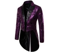 Giacca da uomo con paillettes smoking frack slim fit frack abito cappotto coda di rondine cena festa matrimonio blazer tuta giacca, Lilla, XL