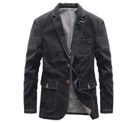 Giacca da uomo con risvolto tacca stile vintage giacca blazer giacca sportiva cappotto due bottoni casual giacca di jeans, Nero , L