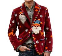 Giacca da uomo con ritratto di Babbo Natale con risvolti per usura di | Il design ritratto di Babbo Natale si abbina a giacca monopetto e baveri per feste e eventi a tema.