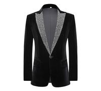 Giacca da uomo con scollo nero con strass cappotto lucido da sposa smoking con scollo nero strass smoking per gli uomini, Nero , 5XL