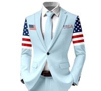 Giacca da uomo con stampa a stelle e strisce, blazer classico per riunioni di lavoro, banchetti, feste e occasioni formali, creato per abiti eleganti da lavoro e celebrazioni, Azzurro, L