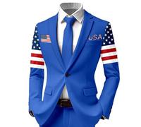 Giacca da uomo con stampa a stelle e strisce, blazer classico per riunioni di lavoro, banchetti, feste e occasioni formali, creato per abiti eleganti da lavoro e celebrazioni, Blu, L