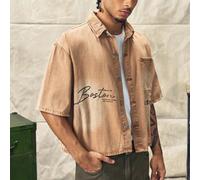 Giacca da uomo con stampa lavata, top di stile elegante con collo a risvolto e maniche corte di alta gamma del marchio L,M,S,XL,XSGrafico,LettereDenim
