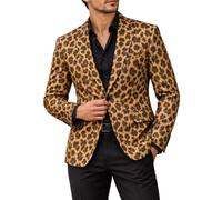 Giacca da uomo con un bottone, giacca da uomo con stampa leopardata | Giacca aderente con motivo floreale, comoda giacca da matrimonio calda con tasche per sposi e balli di fine anno