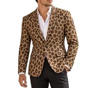 Giacca da uomo con un bottone, giacca da uomo con stampa leopardata | Giacca aderente con motivo floreale, comoda giacca da matrimonio calda con tasche per sposi e balli di fine anno
