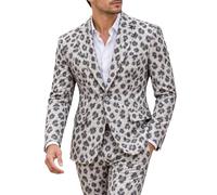 Giacca da uomo con un bottone, giacca da uomo con stampa leopardata | Giacca aderente con motivo floreale, comoda giacca da matrimonio calda con tasche per sposi e balli di fine anno