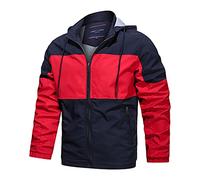 Giacca da uomo con zip a contrasto con tasca con cappuccio Autunno Inverno Giacca Camicetta Giacca Sportivo Uomo Bianco, Blu scuro, 3XL, Giacca