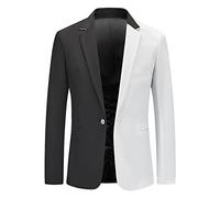 Giacca da uomo, costume da uomo a due facce, slim fit, blazer bianco e nero, con un bottone, giacca casual tinta unita, top smoking, giacca sportiva, leggera, abito da lavoro, giacca estiva, bianco, L