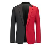 Giacca da uomo, costume da uomo a due facce, slim fit, blazer bianco e nero, con un bottone, giacca casual tinta unita, top smoking, giacca sportiva, leggera, abito da lavoro, giacca estiva, Rosso, L