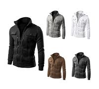 Giacca da uomo da camionista da motociclista con cerniera completa, giacca casual impermeabile calda con tasche sul petto, giacca a vento per il tempo libero, vintage, sottile, antivento, da uomo