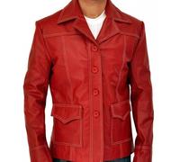Giacca da uomo Fight Club Brad Pitt Tyler Durden in vera pelle camicia cappot...