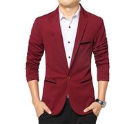 Giacca da uomo foderata con un bottone per tutti i giorni, tinta unita, con risvolto dentellato, giacche leggere per gli affari e gli sport, Borgogna, L