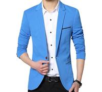 Giacca da uomo foderata con un bottone per tutti i giorni, tinta unita, con risvolto dentellato, giacche leggere per gli affari e gli sport, blu cielo, 4XL