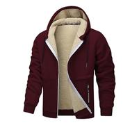 Giacca da Uomo - Giacca Invernale da Uomo, Giacca Foderata con Cappuccio, Cappotto Semplice da Uomo con Cerniera, Giacca Antivento da Esterno da Uomo, Giacca riscaldante, Cappotto Invernale (Red, M)