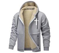 Giacca da Uomo - Giacca Invernale in Pile con Cappuccio e Cerniera, Calda Foderata, con Tasche, per Abbigliamento Casual all'aperto (Light Gray, XXL)