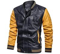 Giacca da uomo gilet casual in pelle PU Baseball Giacca Retro Multi-Tasche Bomber Giacca in Pelle Antivento Giacca Slim-Fit Overcoat Giacca lunga Plus Size Cappotto, giallo, M, teddy