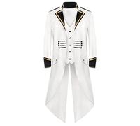 Giacca da uomo gotico, Steampunk Frack, lunga da uomo, alla moda, colore bianco, colletto alto, retrò, medievale, gonna da passeggio, cortile vittoriano, vestito da teatro, costume da Halloween