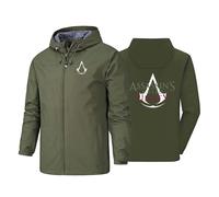 Giacca da uomo impermeabile per Assassin Giacca antivento impermeabile con cappuccio e cerniera, traspirante, per corsa, ciclismo, pesca e campeggio, green-l