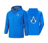 Giacca da uomo impermeabile per Assassin Giacca antivento impermeabile con cappuccio e cerniera, traspirante, per corsa, ciclismo, pesca e campeggio, blue-x_l