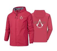 Giacca da uomo impermeabile per Assassin Giacca antivento impermeabile con cappuccio e cerniera, traspirante, per corsa, ciclismo, pesca e campeggio, red-x_l