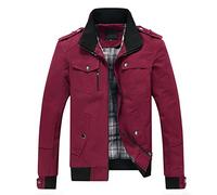Giacca da Uomo in Cotone Leggero Giacca A Vento da Esterno Cappotto Giacche Classiche con Zip Intera Giacche con Colletto Rialzato Giacca Militare Casual da Uomo Primavera E Autunno B, D-Red, XL