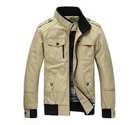 Giacca da Uomo in Cotone Leggero Giacca A Vento da Esterno Cappotto Giacche Classiche con Zip Intera Giacche con Colletto Rialzato Giacca Militare Casual da Uomo Primavera E Autunno B, A-Khaki, 4XL
