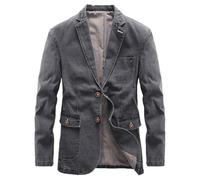 Giacca da uomo in denim con risvolto a tacca giacca blazer a maniche lunghe classico jeans casual cappotto da lavoro slim due bottoni cappotti sportivi, Grigio, S