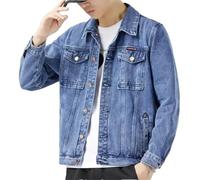 Giacca da uomo in denim di cotone classico slim lavato retrò blu jeans cappotto, Immagine a colori 1., L