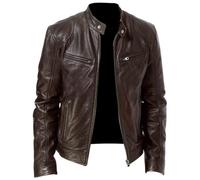 Giacca da Uomo in Pelle Con Colletto Rialzato - Giacca da Moto in Ecopelle Casual Con Tasche Con Cerniera - Leggera per Autunno Inverno