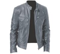 Giacca da Uomo in Pelle Con Colletto Rialzato - Giacca da Moto in Ecopelle Casual Con Tasche Con Cerniera - Leggera per Autunno Inverno